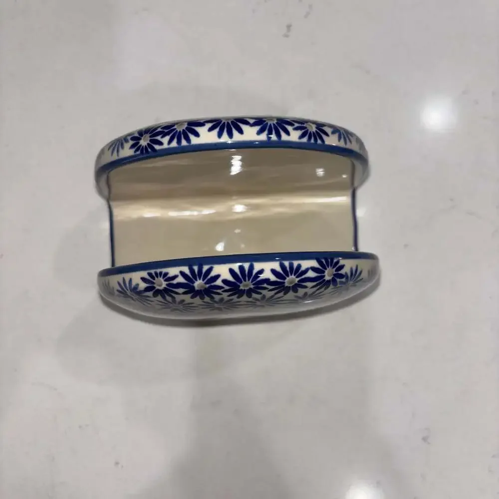 Blue Rose Polish Pottery Napkin Holder in Floral Gradient Pattern